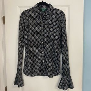 Lauren Ralph Lauren Women’s Black Check Bell Sleeve Top